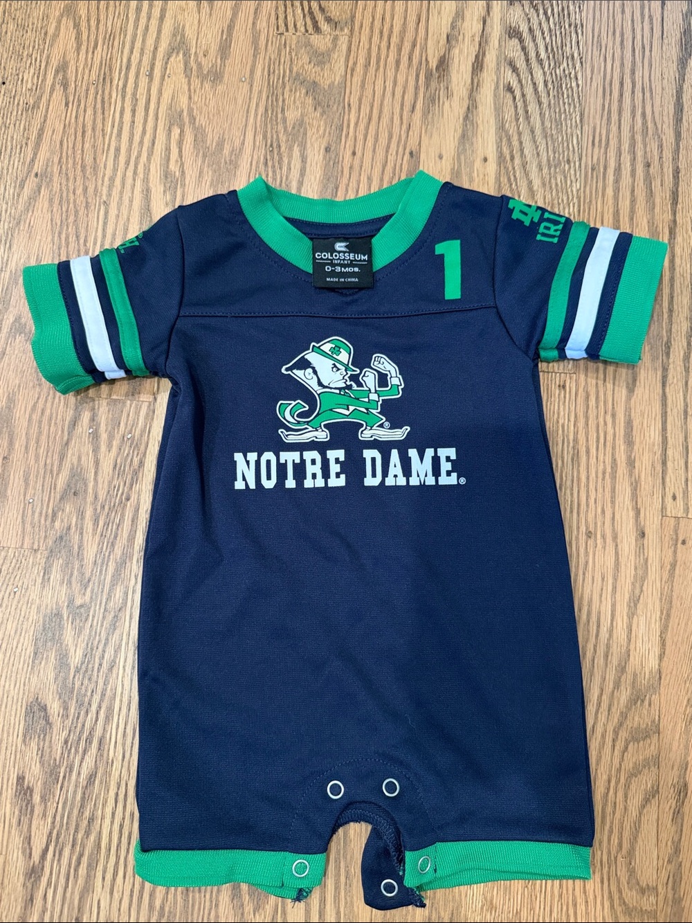 Notre Dame Baby Jersey Romper - Navy & Green